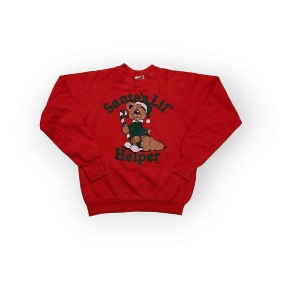 Vintage Santas Lil' Helper 90s Sweatshirt Reindeer Womens Medium Red - Picture 1 of 6